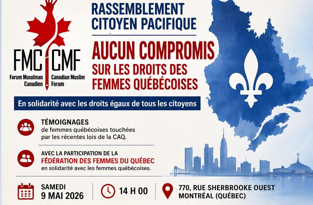 9 mai 2026; 9 mai 2026 ; Rassemblement pacifique à Montréal en faveur de l&rsquo;égalité des droits et de la liberté des femmes québécoises